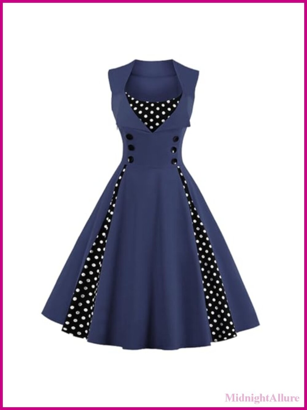 Vintage Polka Dot Sleeveless Swing Dress Cotton Spandex Square Neck Side Zipper